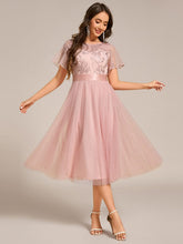 Crew Neck Sequin Applique Midi Bridesmaid Dress with Sleeves